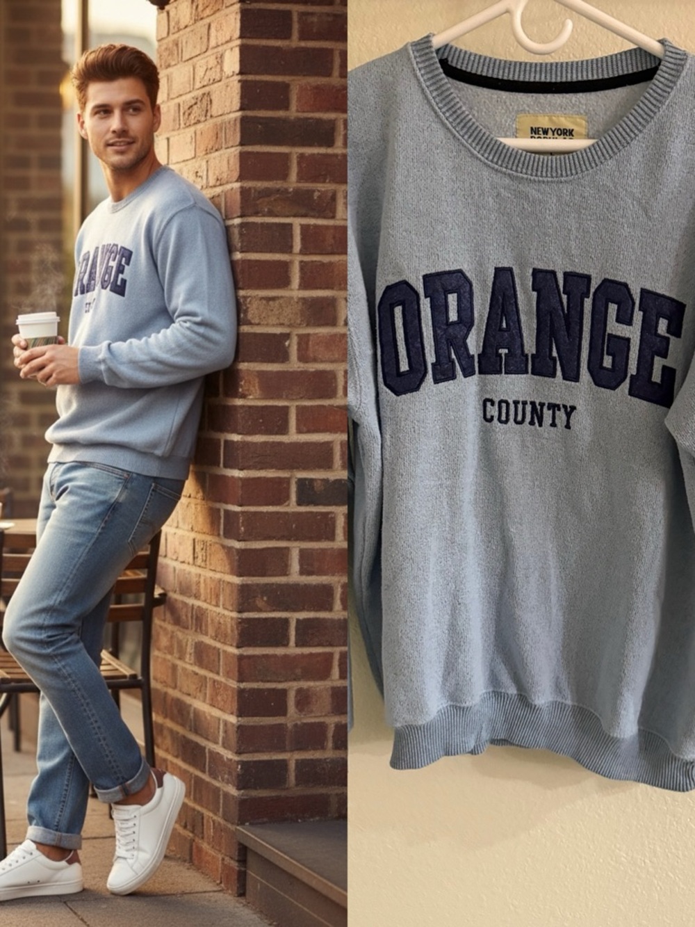 Vintage Style Orange County Crewneck Sweatshirt Blue Large